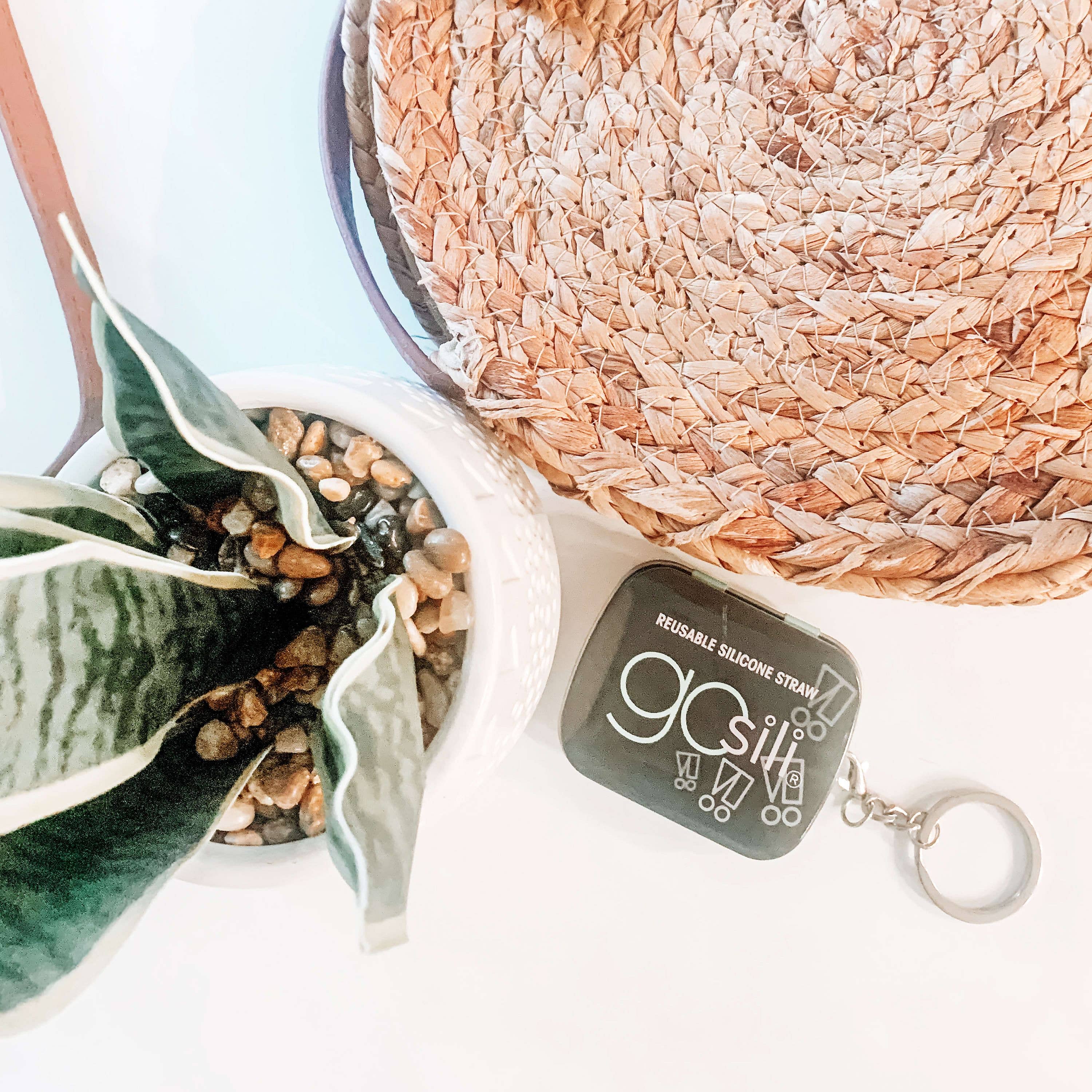 GoSili - Wholesale Drinking Straw - GoSili® 8" Silicone Straw with Keychain Travel Case, Eco-Friendly Reusable Soft Collapsible Silicone Drinking Straw, 1pk6