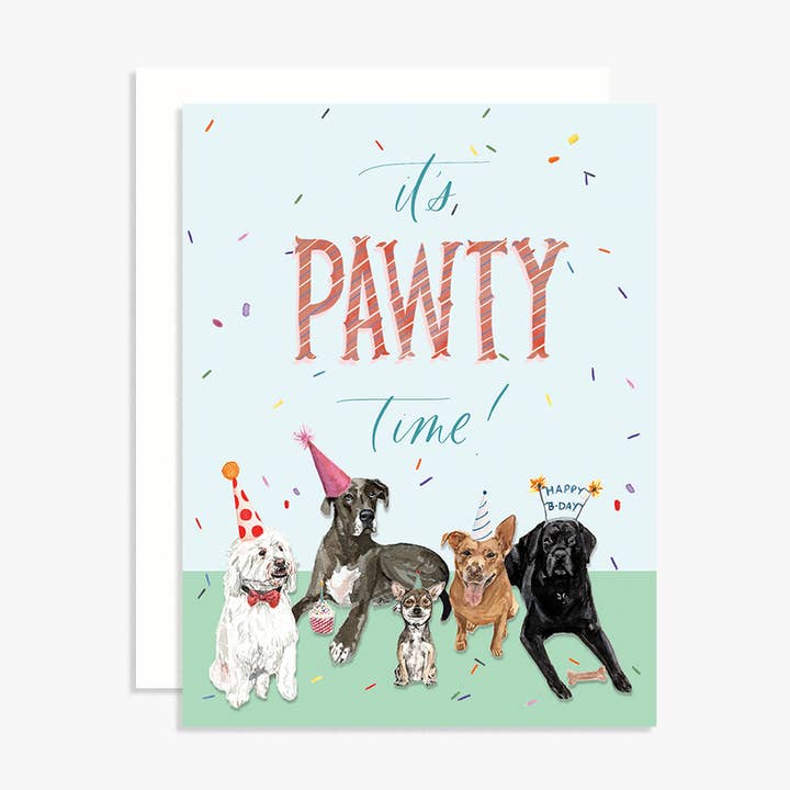 It's Pawty Time Dog Birthday Greeting Card for wholesale by The Scribblist