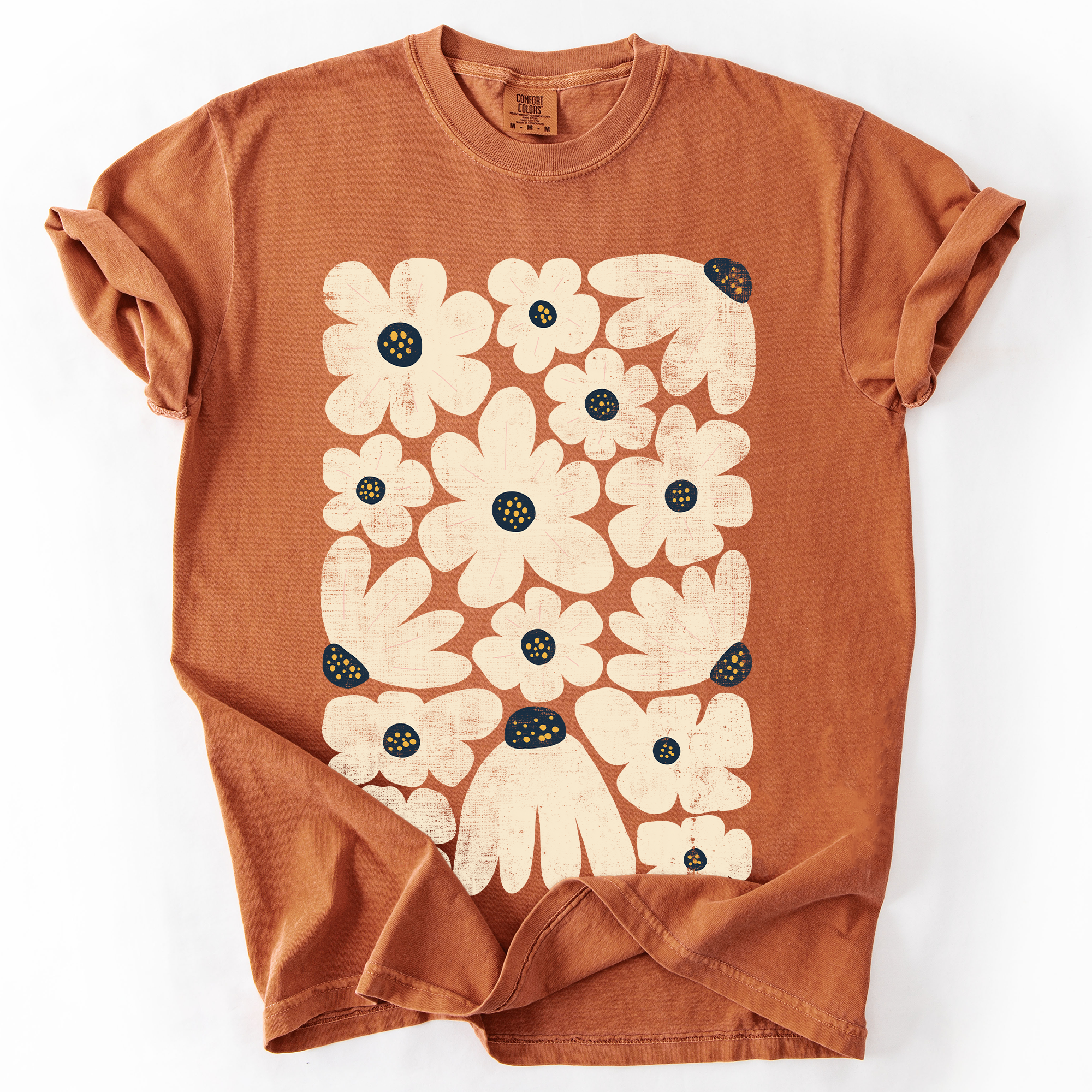 Refinery Number One LLC - Wholesale T-Shirt (Graphic) - Unisex - Cream Daisy Allover Floral, Vintage Boho, Nature T-Shirt7
