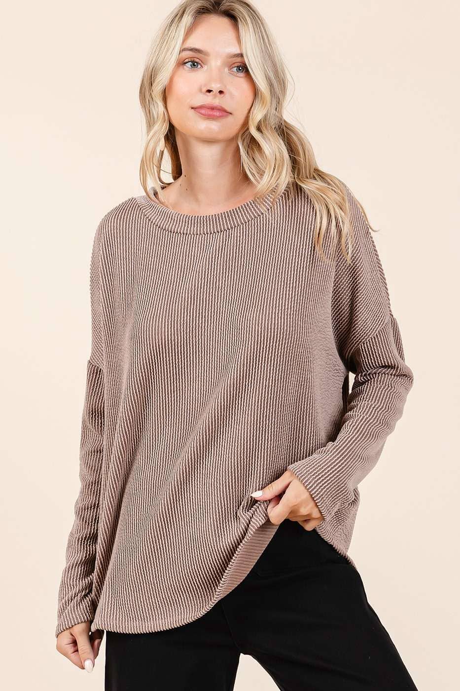 mittoshop - Wholesale Tunic - Women's - URBAN RIB KNIT LONG SLEEVE RELAXED FIT TOP7