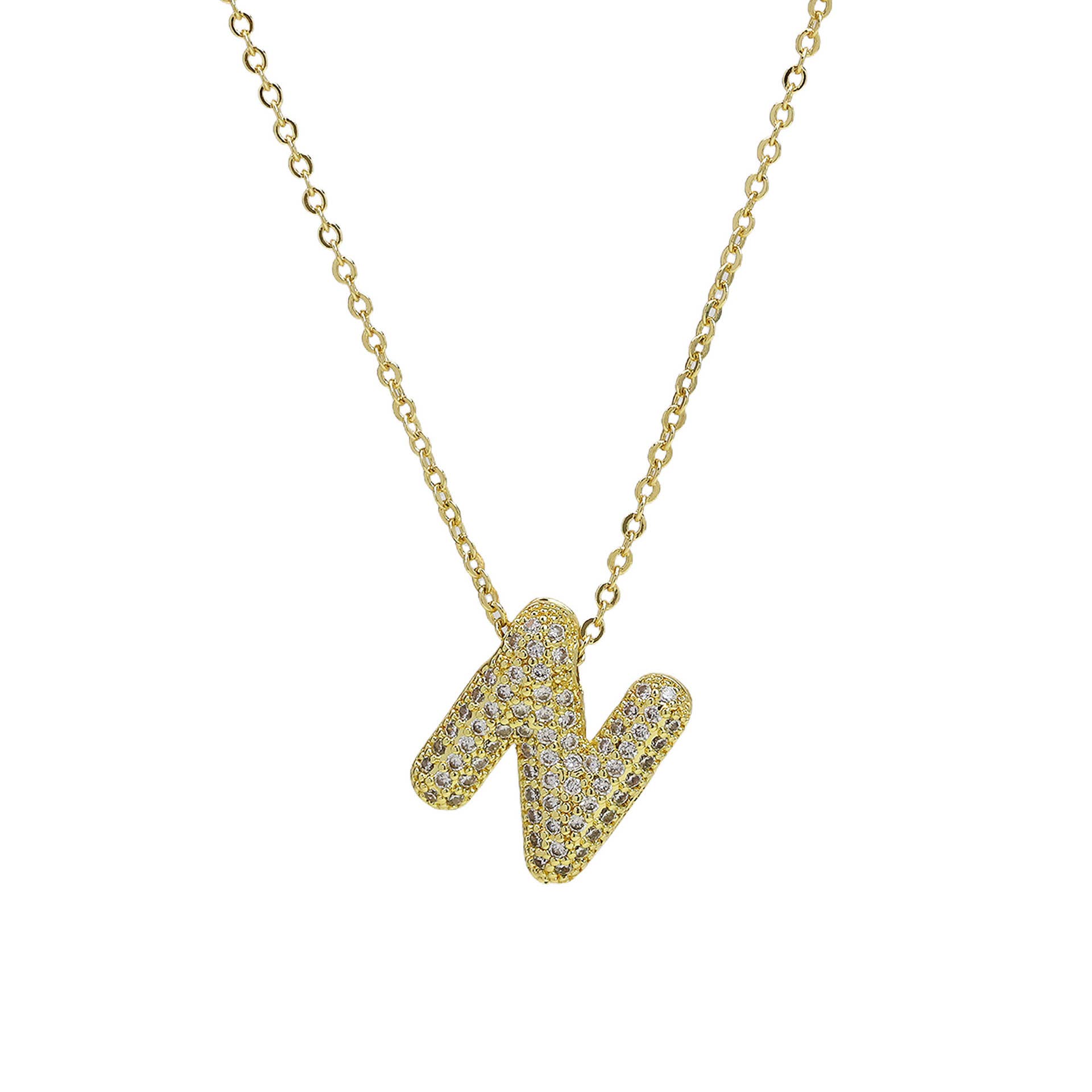 Savvy Bling - Wholesale Pendant/Charm Necklace - Initial CZ Balloon Bubble 18K Gold Necklace45