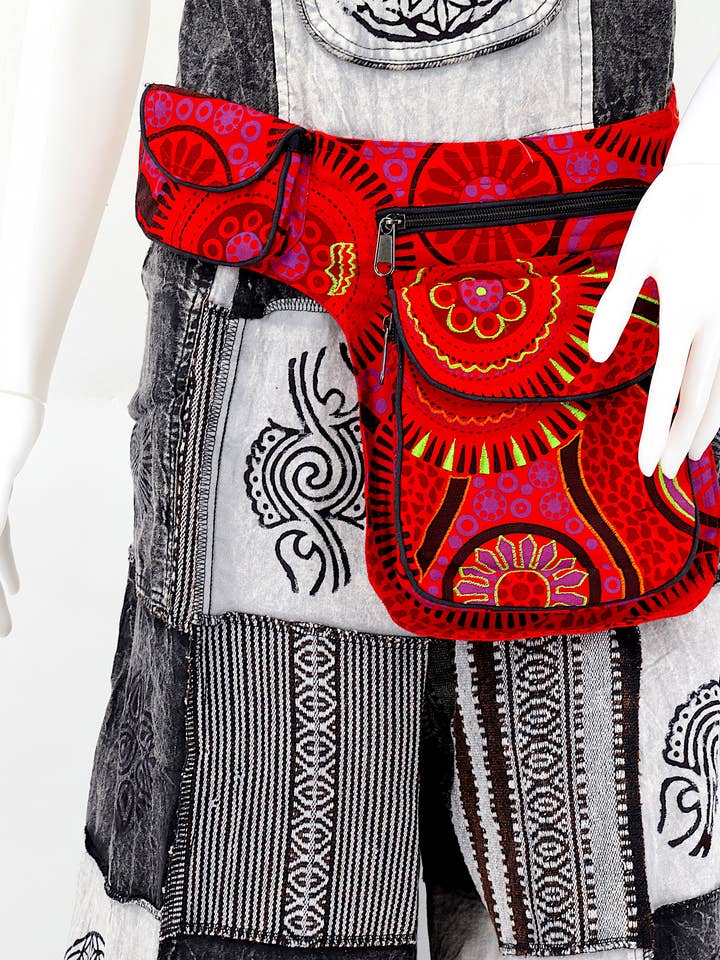 Cotton Crazy Pattern Hand Embroidered Fanny Pack for wholesale by Himalaya Handmade