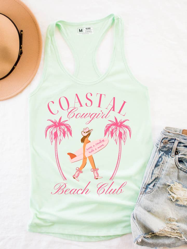 Coastal Cowgirl Graphic Tank - Mint for wholesale by Ali Dee