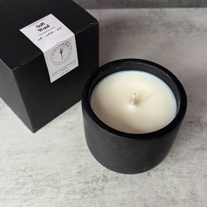 Soft Wool Scented Candle - Cement Jar, 9 oz for wholesale by Operation Wax