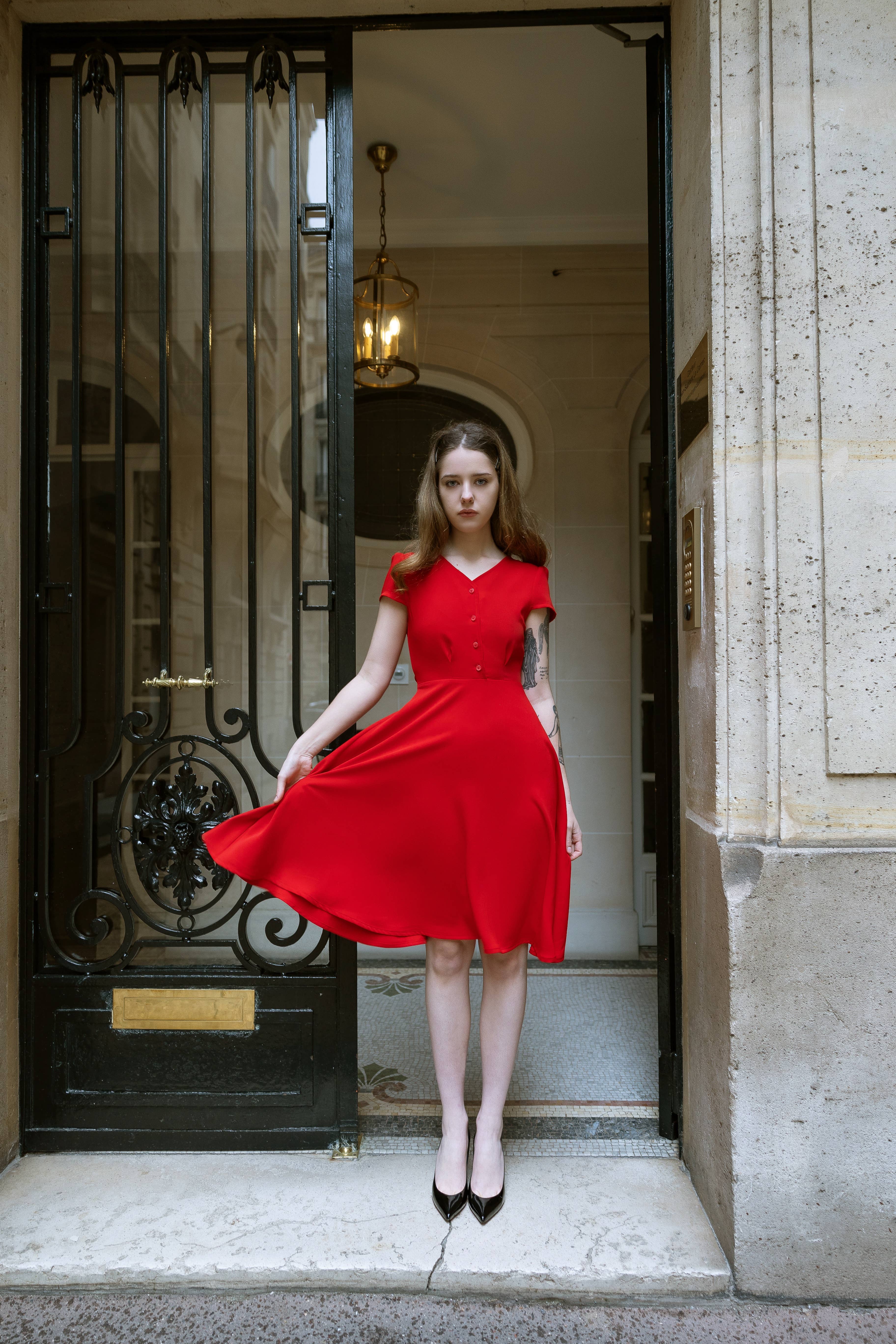 Ma Penderie Vintage - Wholesale Dress – Women's - Retro Fit and Flare Crepe Dress