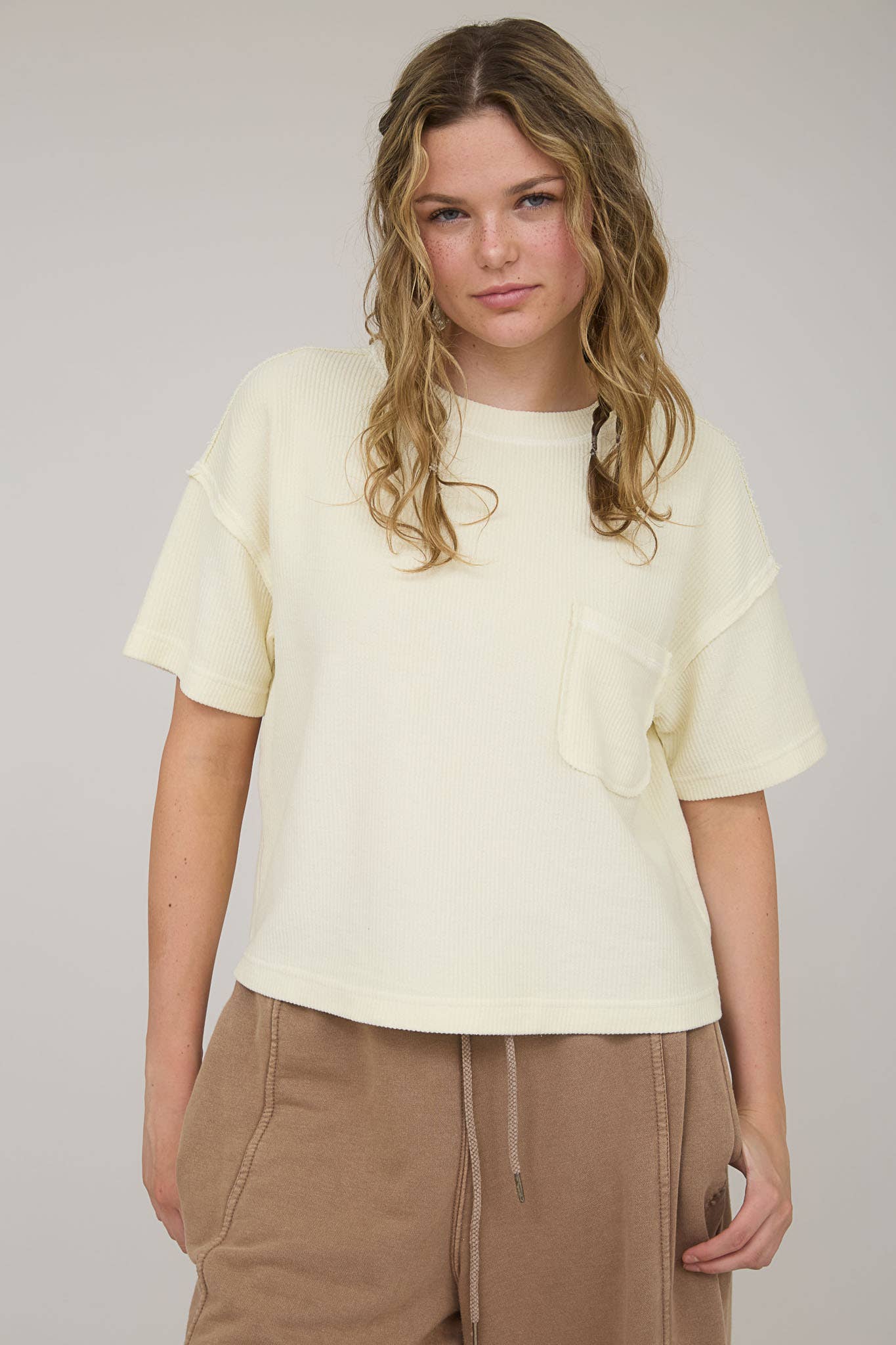 J.O.A - Wholesale Knit Top - Women's - WASHED RIBBED SHORT SLEEVE TEE WITH POCKET5