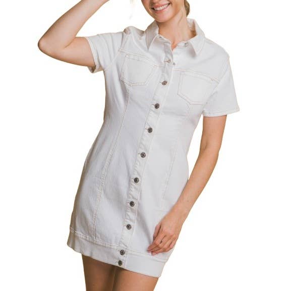 Button Up Denim Mini Dress Classic Meets Modern with Effortl for wholesale by Blue Bunny Inc