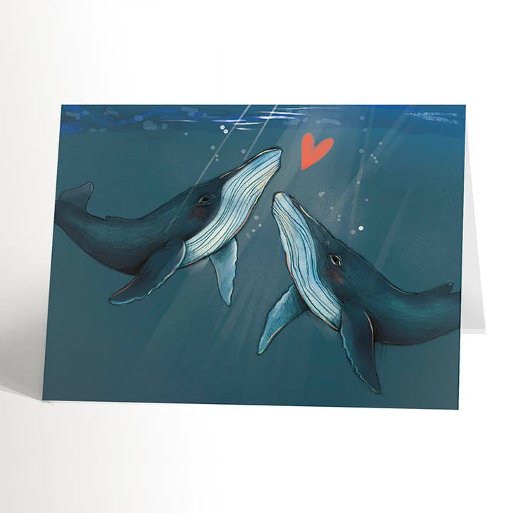 BLUE WHALES card for wholesale by Valérie Boivin illustration