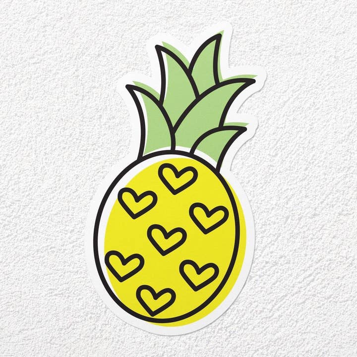 ADESIVO IN VINILE OPACO cuore ananas per la vendita all'ingrosso da parte di Coffee Cups & Curiosities