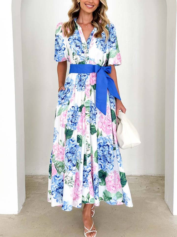 Resort Bohemia Floral Print Belted A-Line Dress for wholesale by HIDDENBRAND