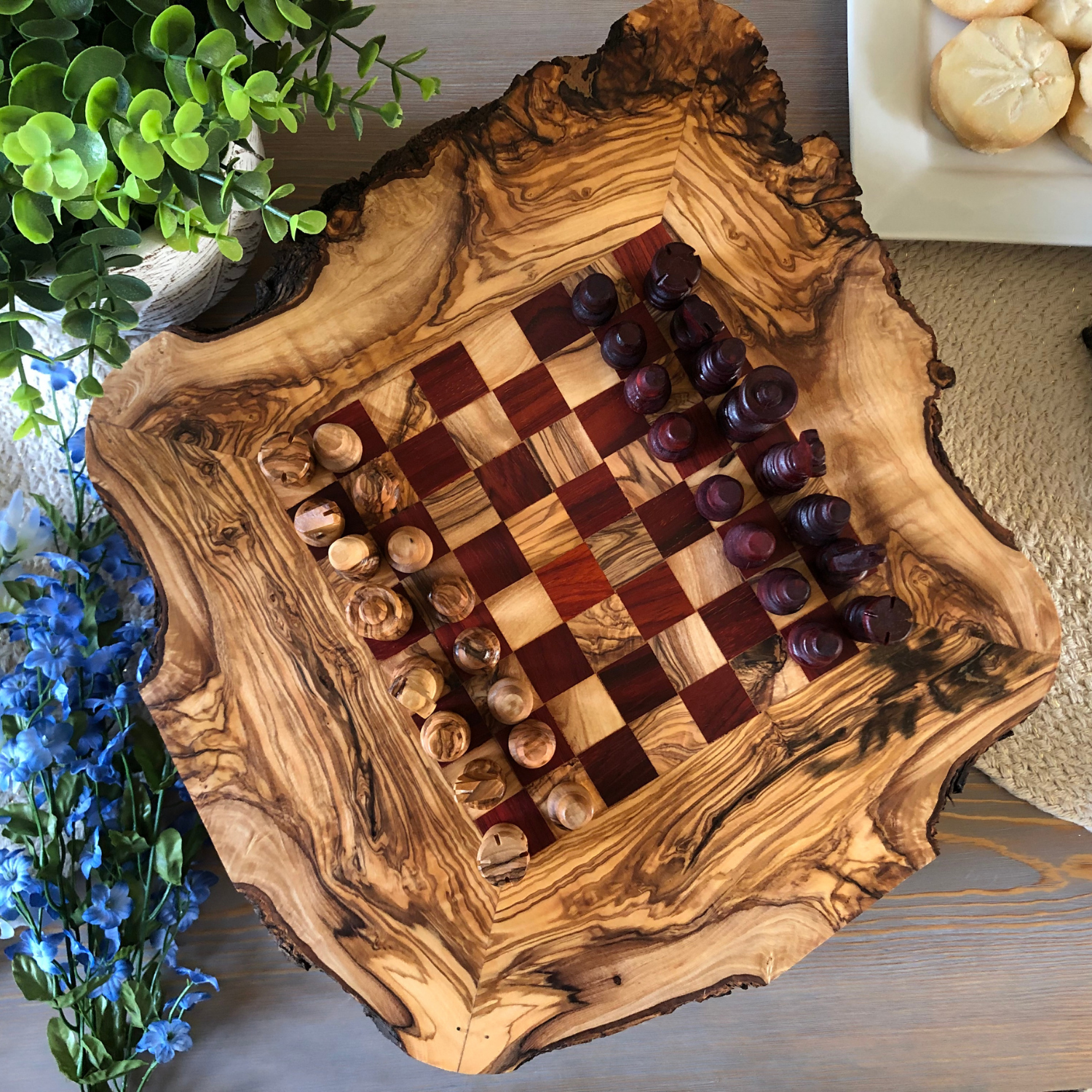 BeldiNest - Wholesale Board Game - Rustic Red Olive Wood Chess Set- Luxury Edition3