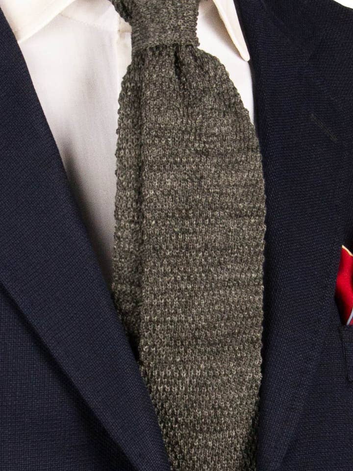 Dark Grey Solid Color Knitted Linen Tricot Tie TRI945 for wholesale by Graffeo Cravatte