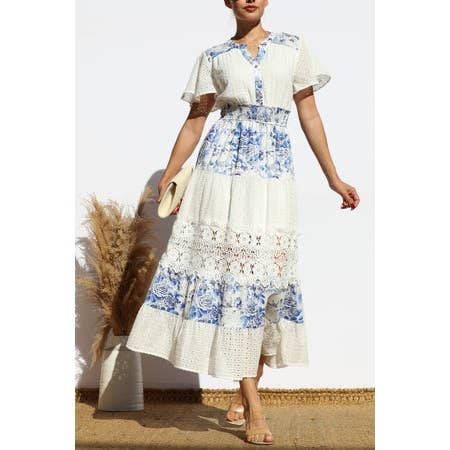 LUMIERE EYELET MIDI DRESS for wholesale by Black Pearl Clothing