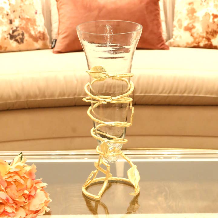Goldblatt-Vase mit abnehmbarem Glas für den Großhandel von CLASSIC TOUCH DECOR INC.