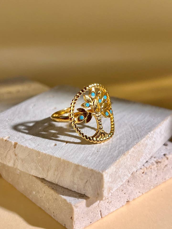 Tree of life ring for women turquoise stone stainless steel for wholesale by COSMOS