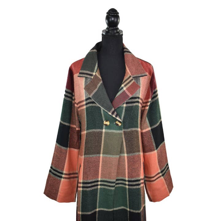 Dupatta Designs - Wholesale Trench Coat - Women's - Emmett Mid-Calf Plaid Jacket Trench Coat3