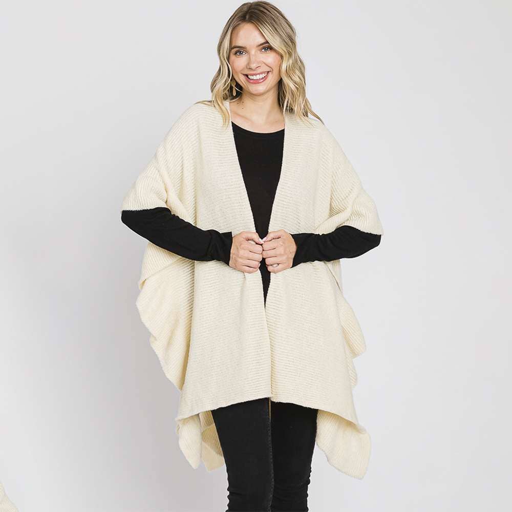 anbfashion – wholesale Cape – Women's – FASHION EDGE WAVY KNIT CAPE MS-03360