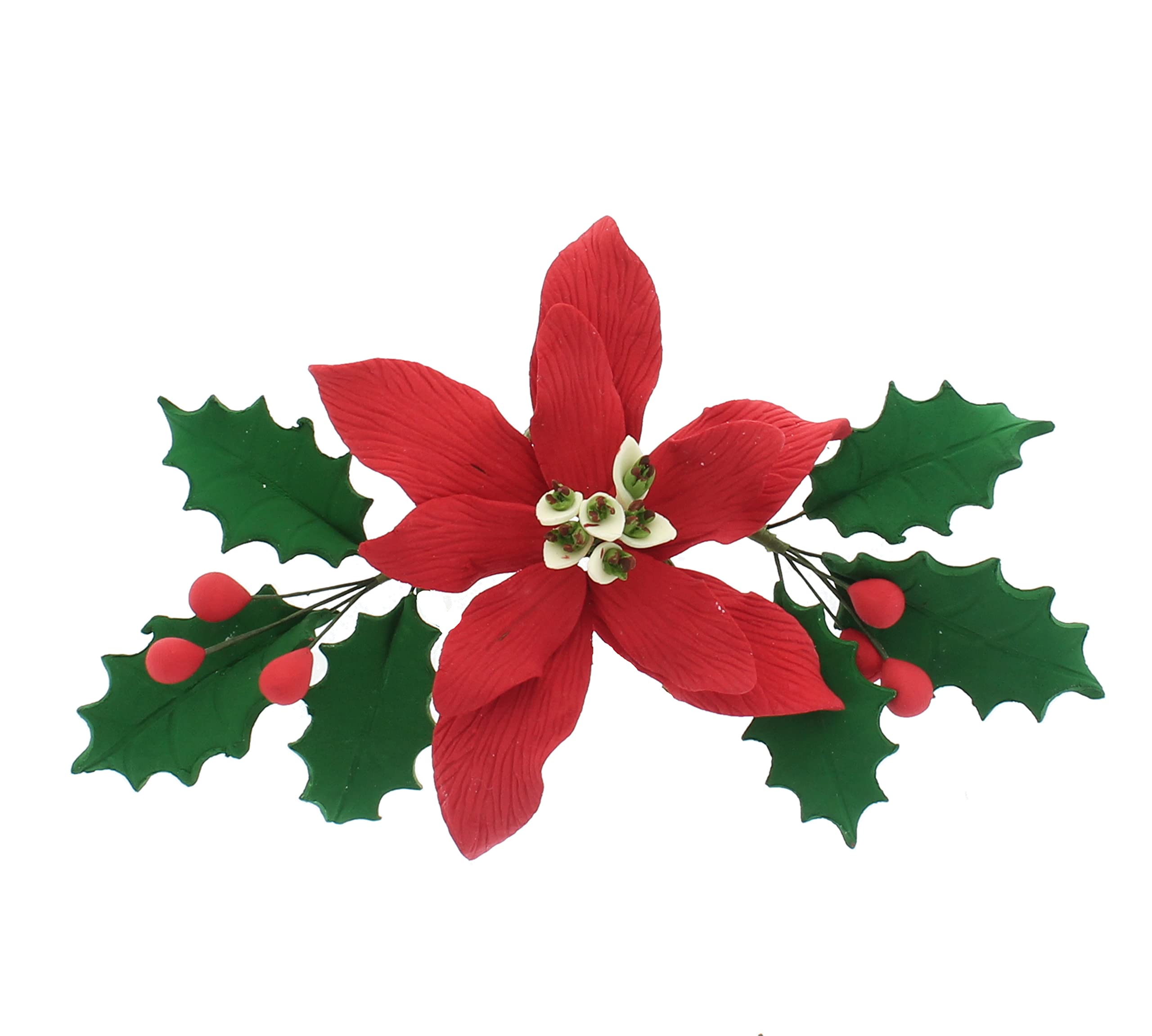 Global Sugar Art - Wholesale Cake/cupcake topper - Poinsettia Sugar Flower & Holly Leaf Spray Kit for Cakes, by Global Sugar Art, Small with Berries
