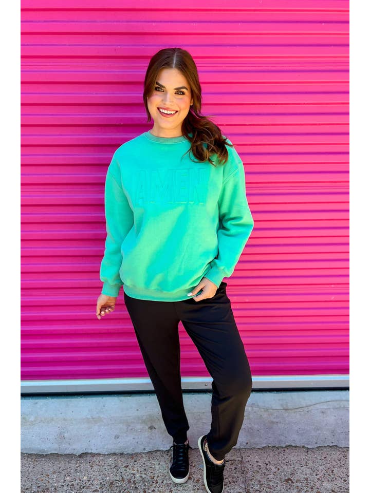 Mint Amen Embossed Sweatshirt for wholesale on Faire1
