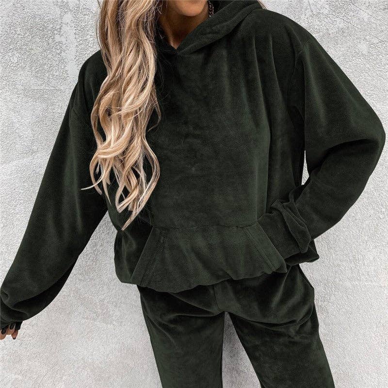 UZ Wholesale Store - Vente Ensemble de vêtements d'intérieur – femme - Ensemble de sweat à capuche et pantalon de survêtement uni1