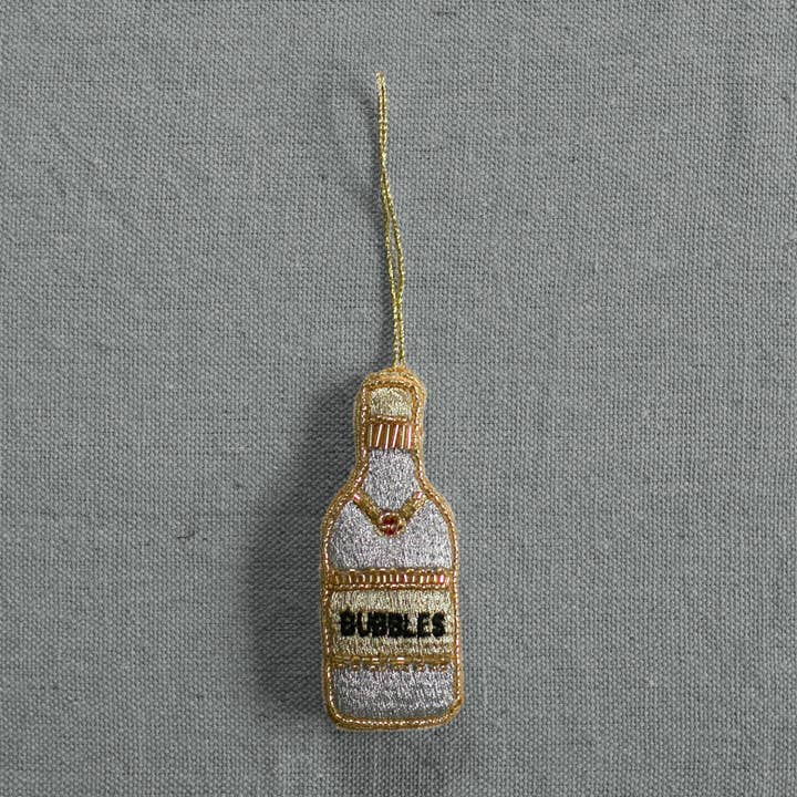 Bubbles Champagne Bottle, Cotton Ornament for wholesale by Skippy Cotton