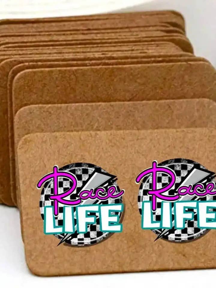 Race Life Racing ~ Acrylic Laser Cut Earrings *NEW* for wholesale by Sip Sleeves ~ Insulated Cup Sleeves and Drink Accessories