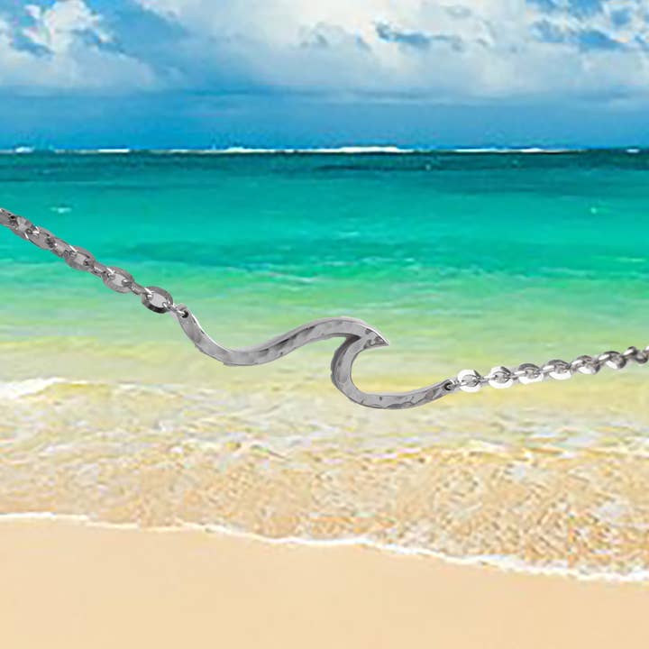 Hawaiian Ocean Wave Anklet, Sterling Silver Ocean Wave Ankle Bracelet, A9468 Birthday Mother Gift for wholesale by Paradise Treasures Jewelry