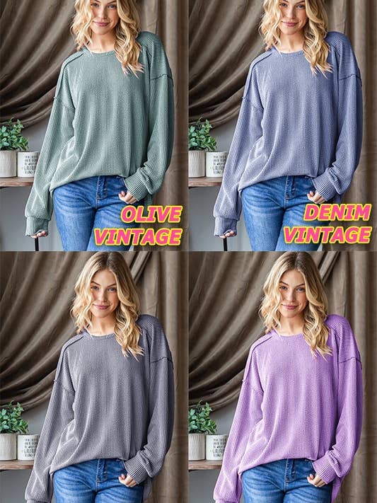 HEIMISH - Wholesale Knit Top - Women's - ET7684-10 LONG PUFF SLEEVE SOLID URBAN RIBBED TOP9