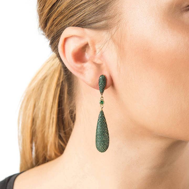 Latelita - Wholesale Dangle Earrings - Latelita Coco`s Long Drop Earrings Emerald Green CZ