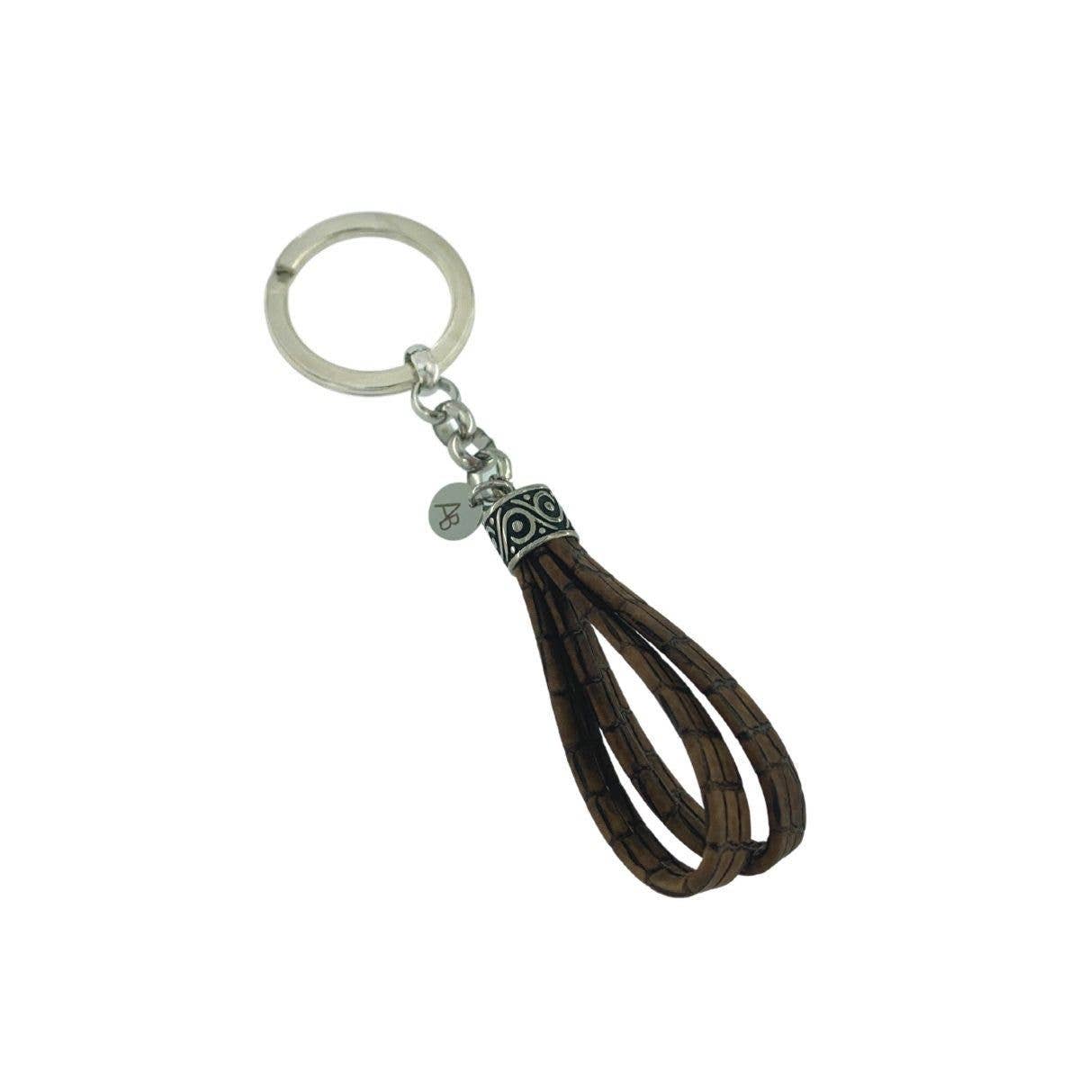 Argent Basic - Wholesale Keychain - Unisex - BROWN STEEL AND LEATHER KEYCHAIN