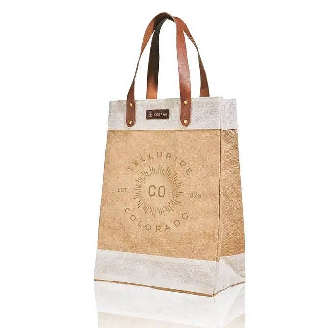 Custom YOUR BRAND OR LOGO Leather Keep Me Jute Tall Tote for wholesale by Mercantile 12