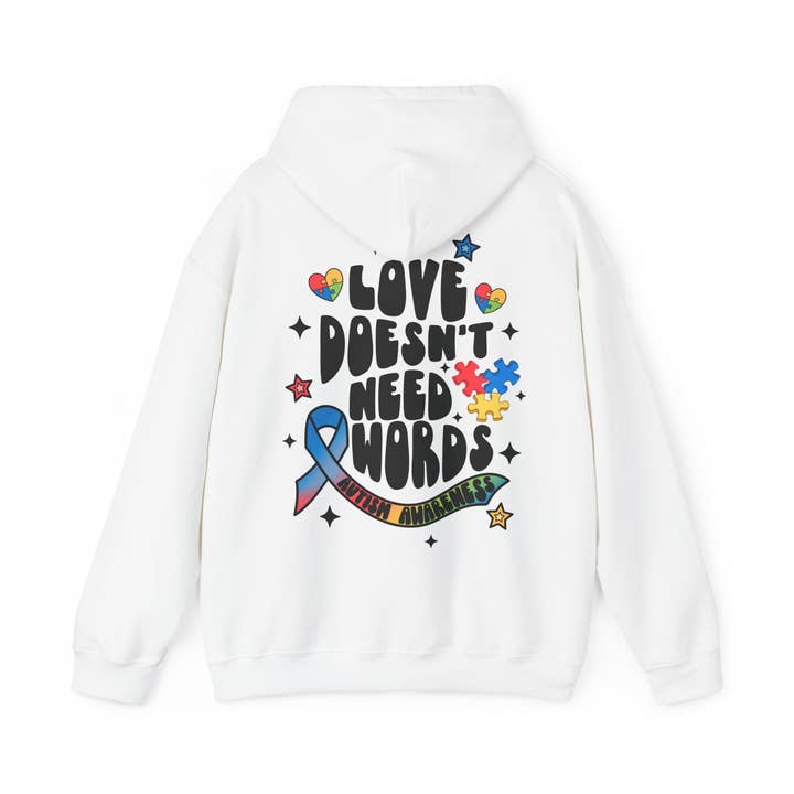 L'amour n'a pas besoin de mots Sweat à capuche unisexe Heavy Blend™ pour la vente par Apparel Crush