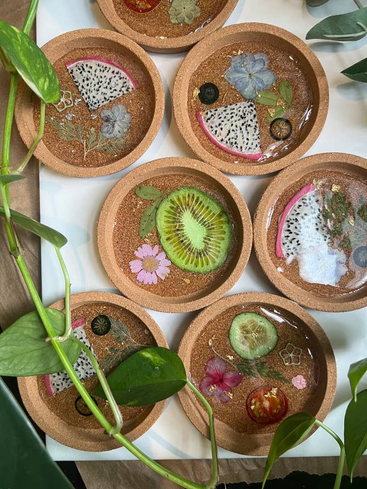 Pressed Flower Coasters for wholesale by Daisy Lane Studio