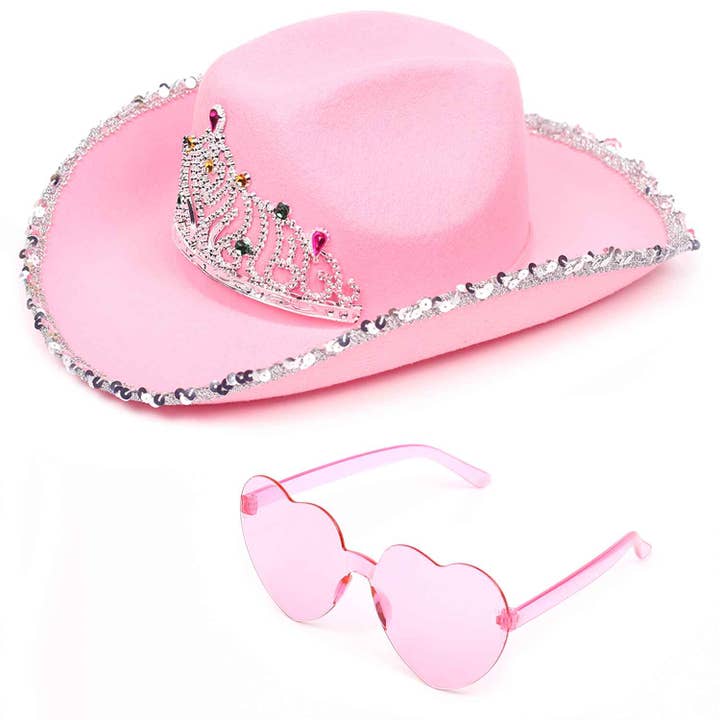 Pink Cowgirl Hat with Glasses - Pink Cowboy Hat with Crown for wholesale by Funcredible