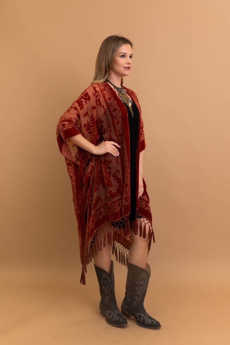 Leto Accessories – wholesale Kimono – Women's – Bestselling Velvet Mesh Tapestry Tassel Kimono 💎9