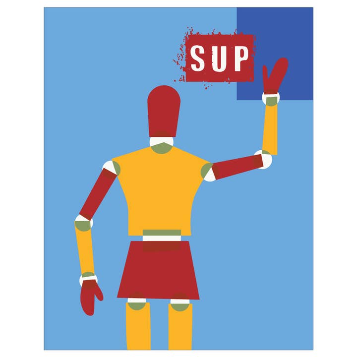 5" x 7 Sup? Waving Stick Figure Man Greeting Card for wholesale by Fridgedoor