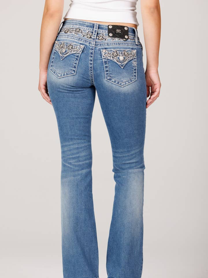 M9498BL- 34 IN MID RISE BOOTCUT JEANS for wholesale by Miss Me