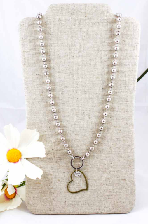 LIZOU – wholesale Pendant/charm necklace – Convertible Short or Long Ball Chain Necklace with Open Heart Charm -The Classics Collection- N2-4754