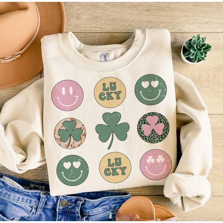 Smileys & Shamrocks Crew Sweatshirt for wholesale by Peach Closet