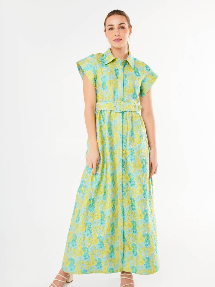 Vestido Harper Verde Jacquard de Girassol por atacado de Abbey Glass