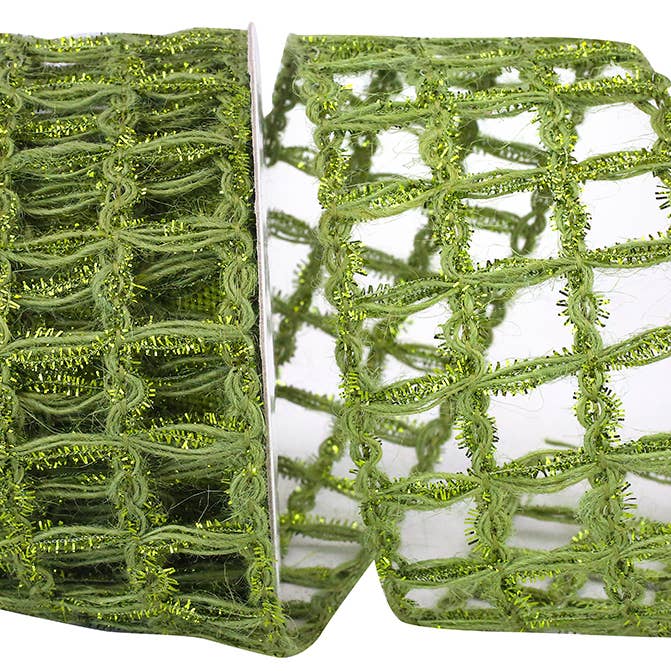 Grand Jute Box Sparkle Wired Edge, Green, 2-1/2 In, 10 Yards for wholesale by RELIANT RIBBON