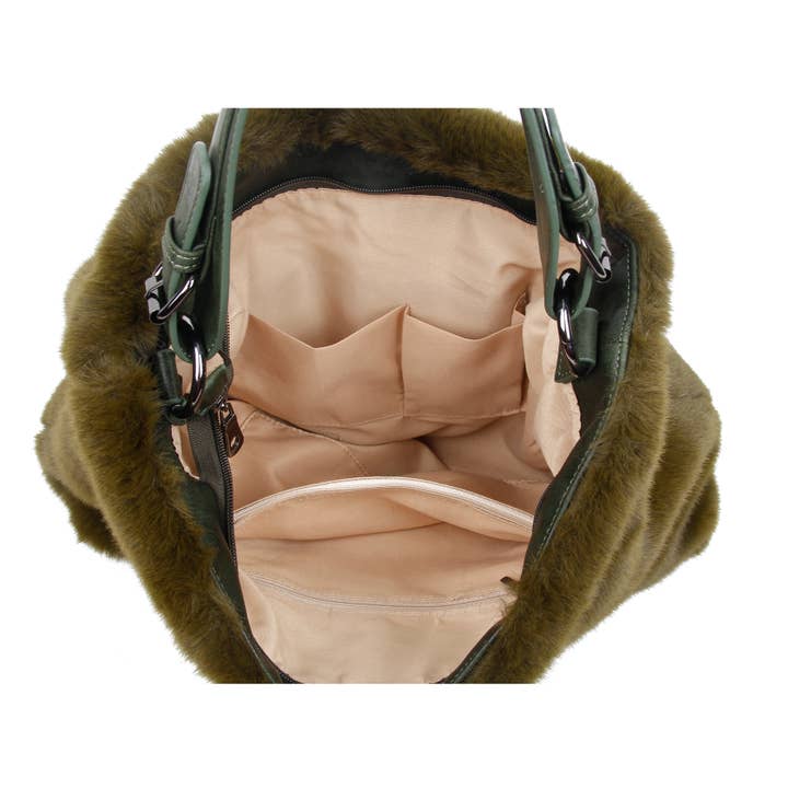 Papaya Fashion Ltd - Vente Sac porté épaule – femme - Sac à main en fausse fourrure avec poignée supérieure et fermeture éclair sur le dessus.12