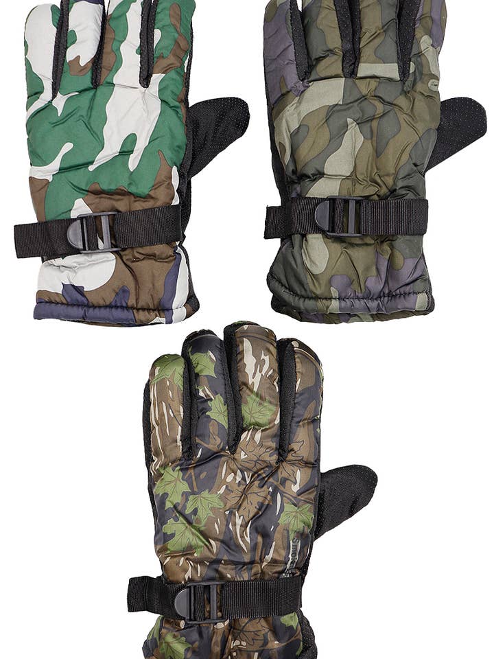 Men's Camouflage Heavy Duty Padded Snow Ski Gloves for wholesale by Cap Zone