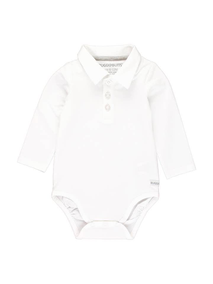 Baby Boys White Knit Polo Bodysuit for wholesale by RuffleButts + RuggedButts