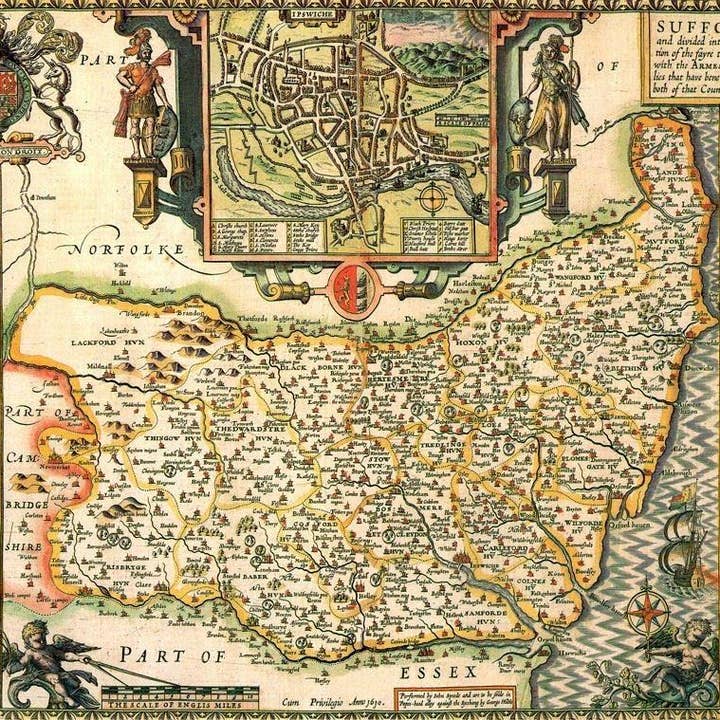 Carte historique du Suffolk (1610) pour la vente par Map Marketing Limited