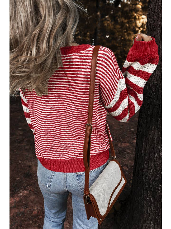 Little Daisy Closet - Wholesale Knit Sweater - Women's - LDC Striped Patchwork Knit Sweater