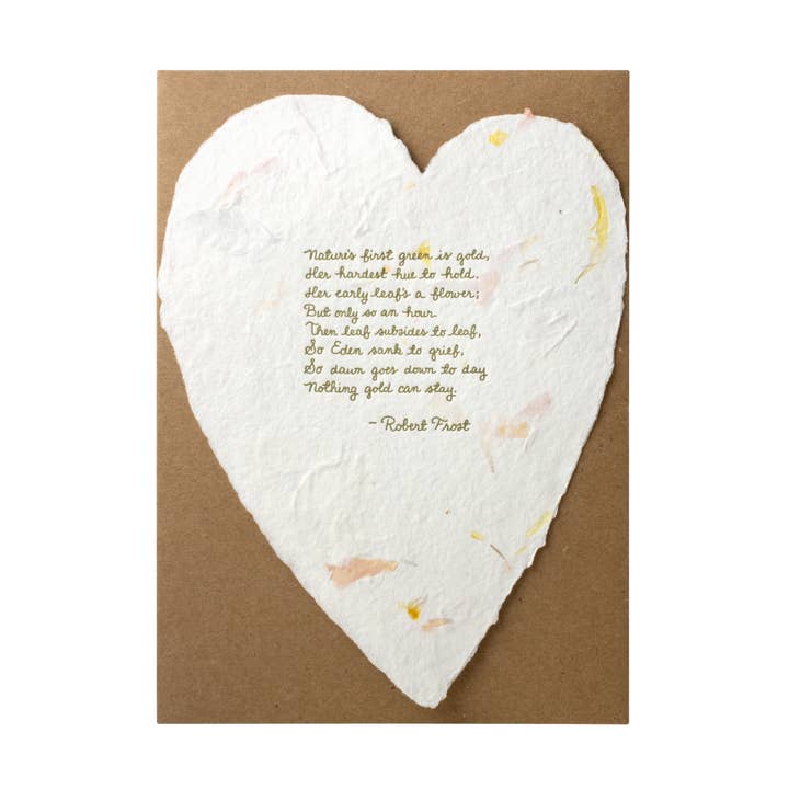 Robert Frost bloemengedicht handgemaakt papieren boekdrukhart voor wholesale door Oblation Papers & Press
