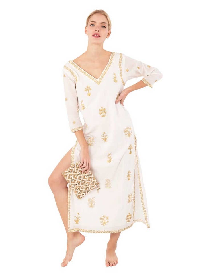 Caftano Daisy in Cotone Ricamato a Mano per la vendita all'ingrosso da parte di Gretchen Scott LLC