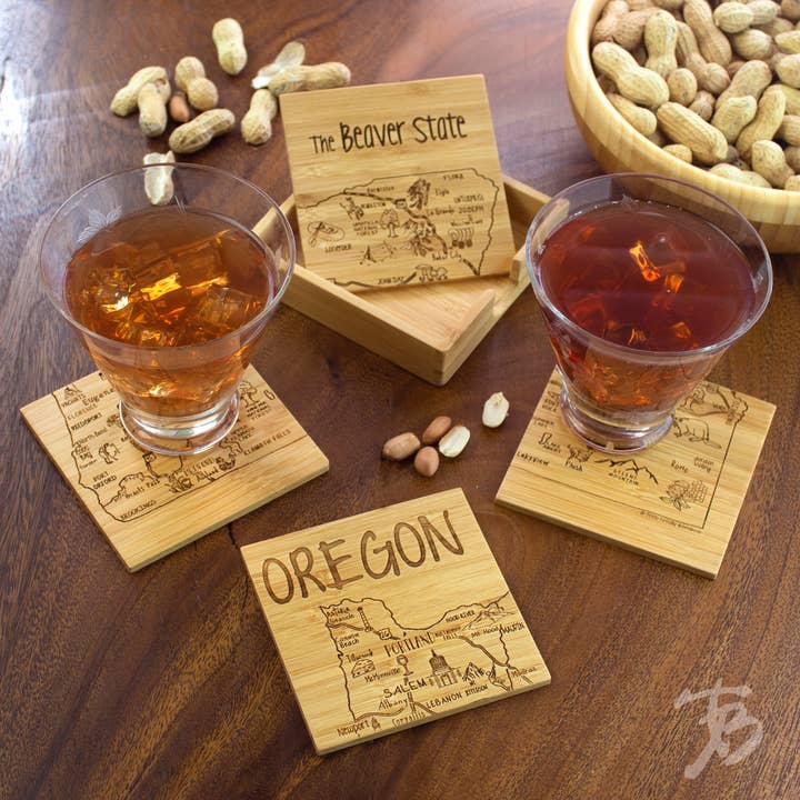 Totally Bamboo - Wholesale Coasters - Oregon Puzzle 4-Pc. Coaster Set with Case