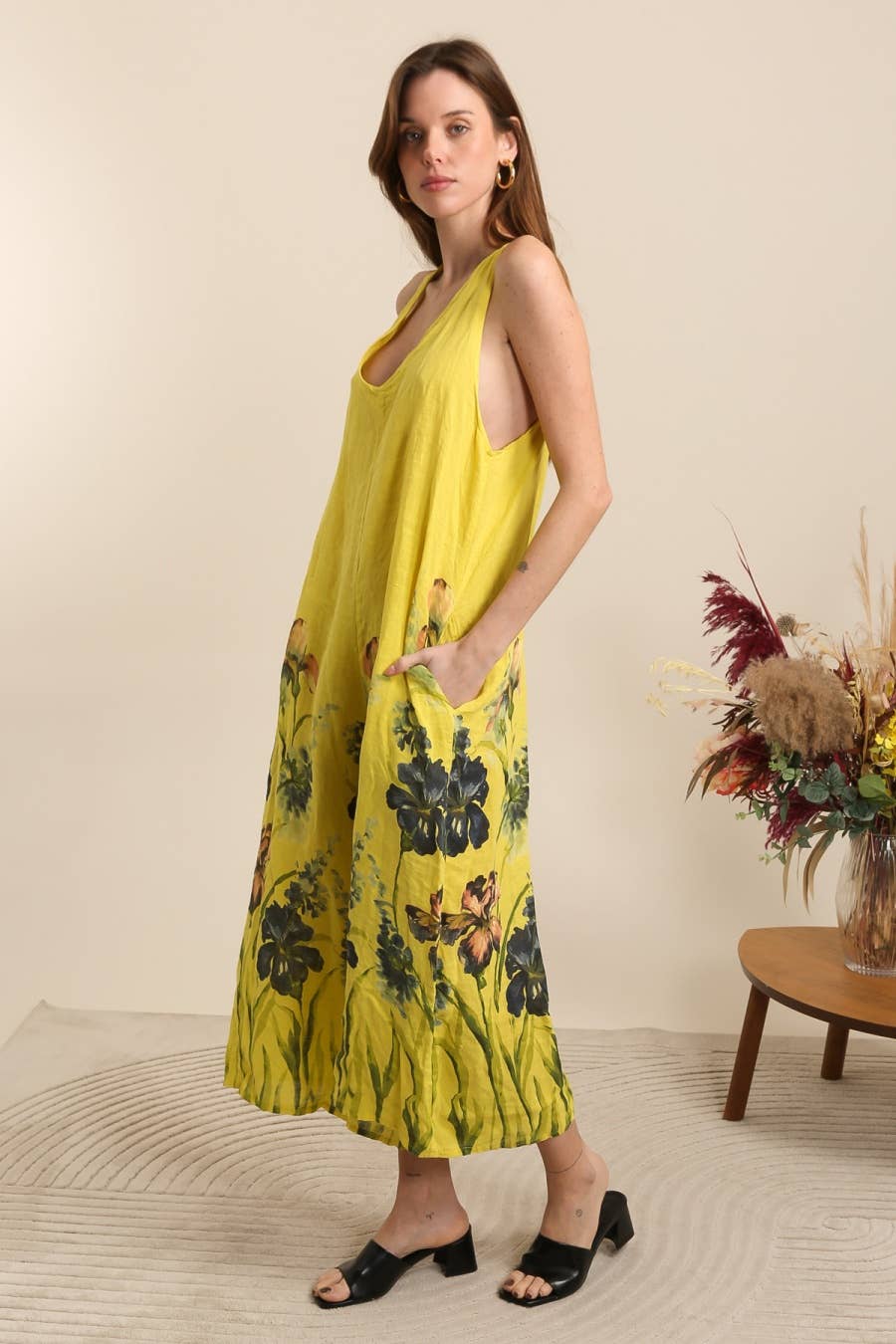 LÉA & LUC - Vente Combinaison – femme - combi  imprimé fleur en 100% lin REF. 386210